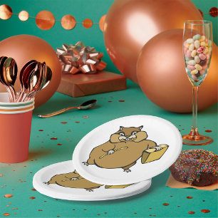 Assiettes En Carton Hamster de dessin animé marron avec du fromage