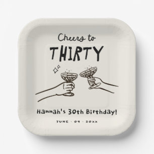 Assiettes En Carton Hand Drawn Cheers à 30 ans fête d'anniversaire