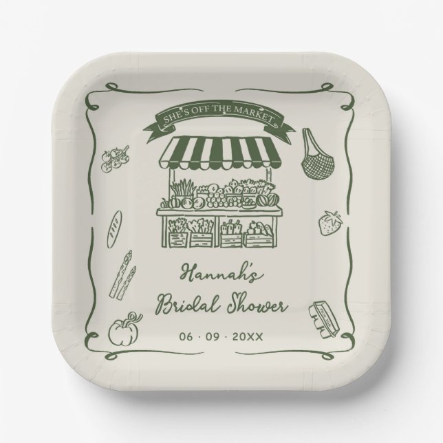 Assiettes En Carton Hand Drawn Fresh Off the Market Bridal Shower (Recto)