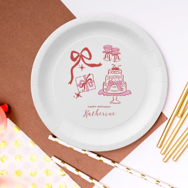 Assiettes En Carton Hand Drawn Red Pink Scribble Birthday Party (Créateur téléchargé)