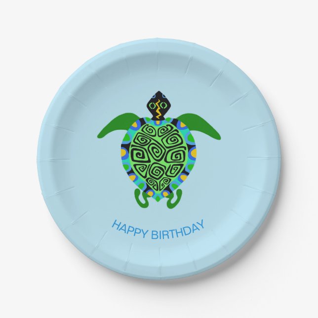Assiettes En Carton Hand drawn  Sea TURTLE - Happy Birthday - Wildlife (Devant)