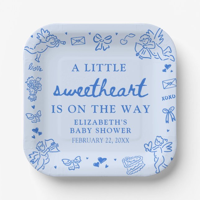 Assiettes En Carton Hand Drawn Valentine Little Sweetheat Baby Shower (Recto)