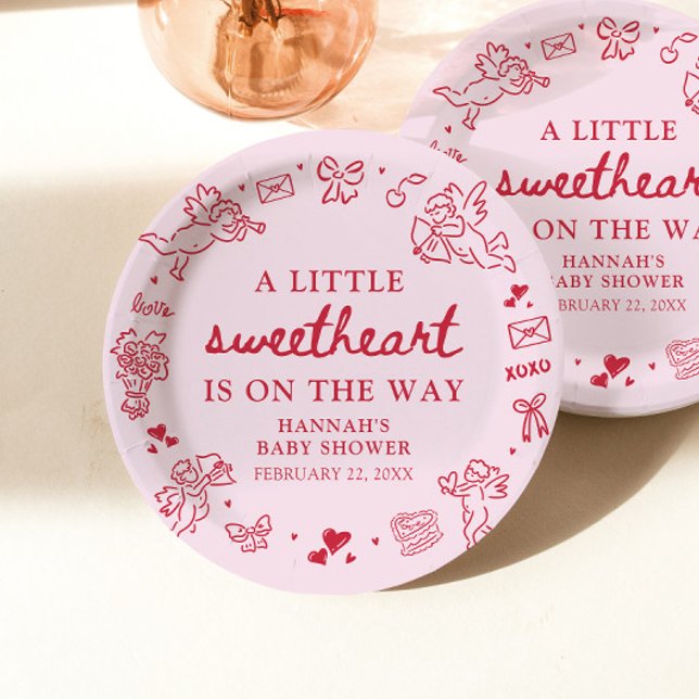 Assiettes En Carton Hand Drawn Valentine Little Sweetheat Baby Shower (Hand Drawn Valentine Little Sweetheat Baby Shower Paper Plates)