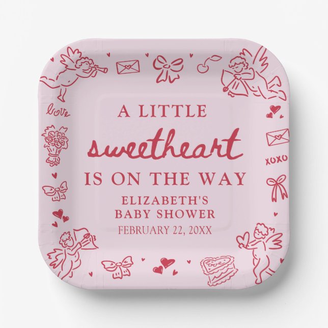 Assiettes En Carton Hand Drawn Valentine Little Sweetheat Baby Shower (Recto)