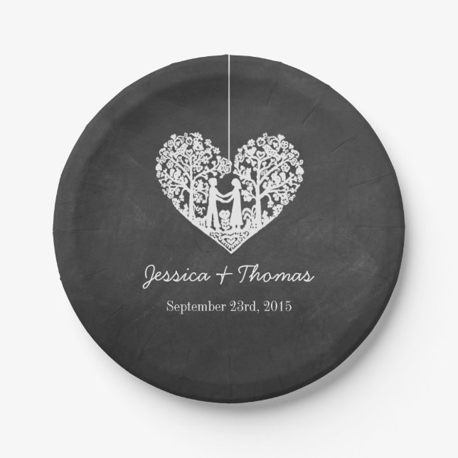 Assiettes En Carton Hanging Heart Tree Chalkboard Mariage Collection (Devant)