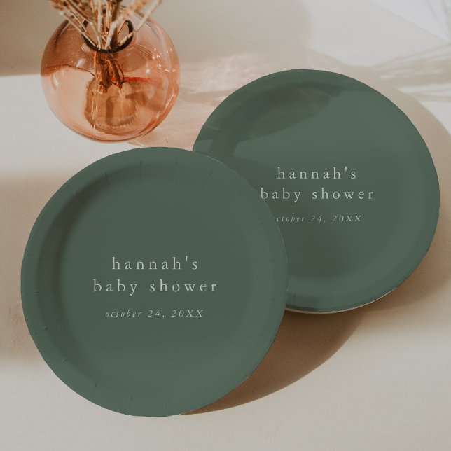 Assiettes En Carton HANNAH Sage Green Boho Moderne Baby shower simple (HANNAH Sage Green Boho Modern Simple Baby Shower Paper Plates)
