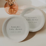 Assiettes En Carton HANNAH Vintage Boho Moderne Baby shower simple<br><div class="desc">Ces plaques de papier en baby shower vintage, simples et boho, de la collection Hannah sont parfaites pour un baby shower minimal. Le design couleur crème neutre et gris présente une typographie moderne sans ornement boho, avec un style minimaliste unique. Personnalisez vos assiettes de baby shower avec le nom de...</div>