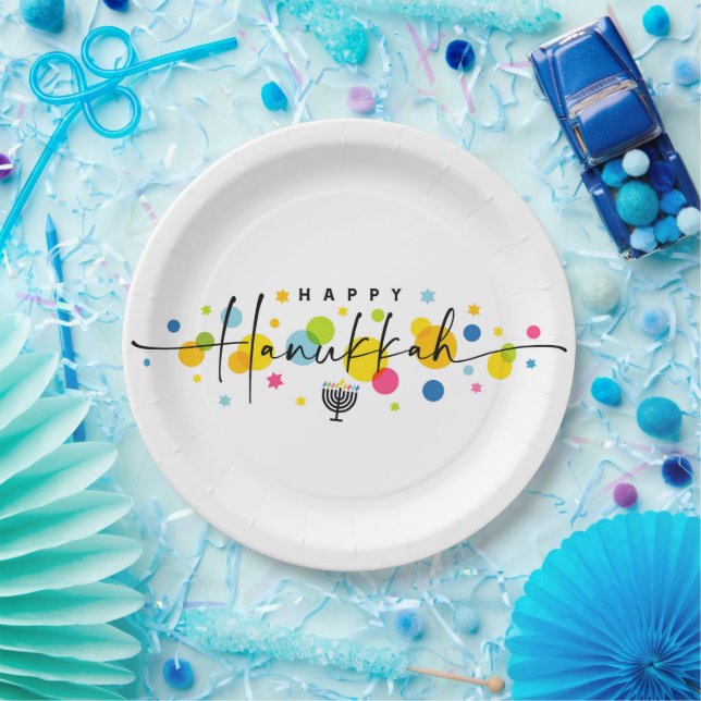 Assiettes En Carton Hanouka Coloré  (Fête)