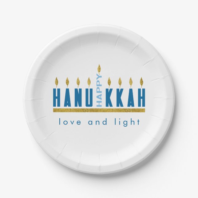Assiettes En Carton Hanoukka | Bonne Hanoukka Menorah Custom (Devant)