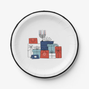 Assiettes En Carton Hanoukka Cadeaux & Menorah Plaque en papier de vac