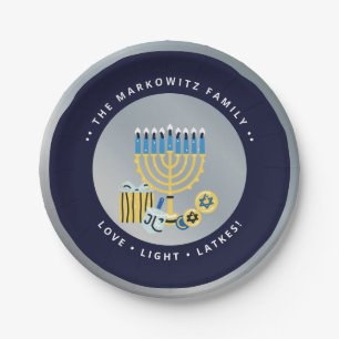 Assiettes En Carton Hanoukka Chanukah Personnalisé Menorah Dreidel