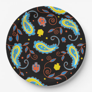 Assiettes En Carton Hanoukka Dreidel Paisley Design