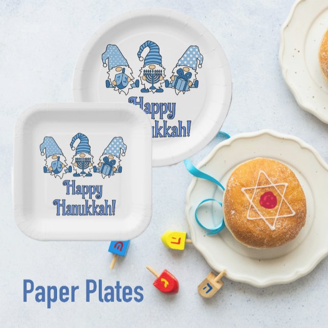 Assiettes En Carton Hanoukka heureuse avec trois Gnomes (Ready for Hanukkah parties!)