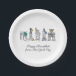 Assiettes En Carton Hanoukka heureuse de New York City NYC Chanukah<br><div class="desc">Design présente une illustration originale de plume et d'encre de divers monuments de New York, dont Statue de la Liberté, Washington Carré Arch et le Brooklyn Bridge, "habillé" pour la saison des fêtes. Idéal pour fêter Hanoukka et les fêtes juives. Ce design NYC est également disponible sur d'autres produits. Les...</div>