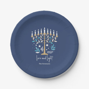 Assiettes En Carton Hanoukka Love & Light Floral Menorah