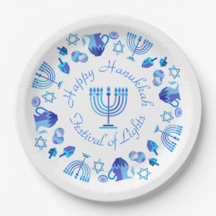 Assiettes En Carton Hanukkiah Happy Hanoukka Juive Fête Menorah