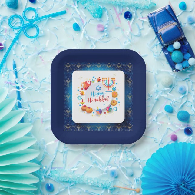 Assiettes En Carton Hanukkiah Happy Hanukkah Jewish Holiday Menorah (Fête)