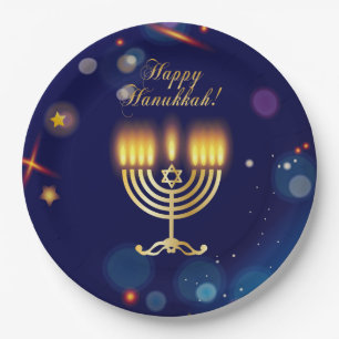 Assiettes En Carton Hanukkiah Joyeux Hanukkah Menorah dor Juif