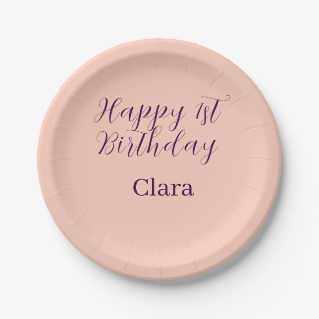 Assiettes En Carton Happy 1st birthday orange purple boho retro name  (Devant)