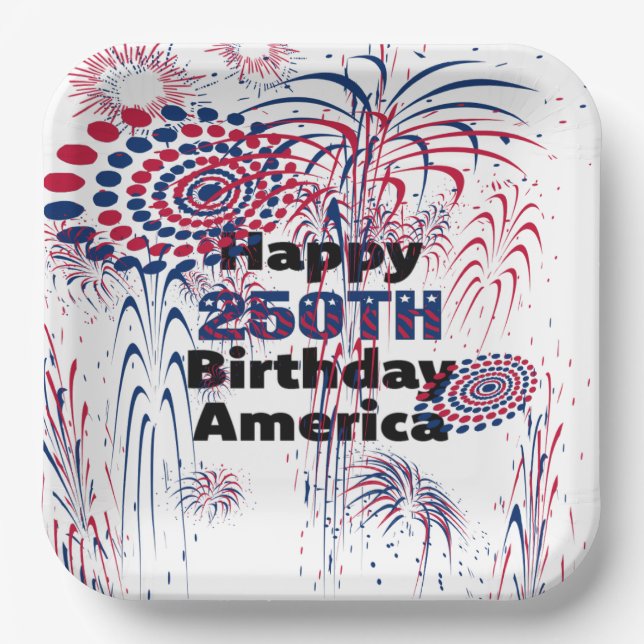 Assiettes En Carton Happy 250th America Patriotic Fireworks (Recto)