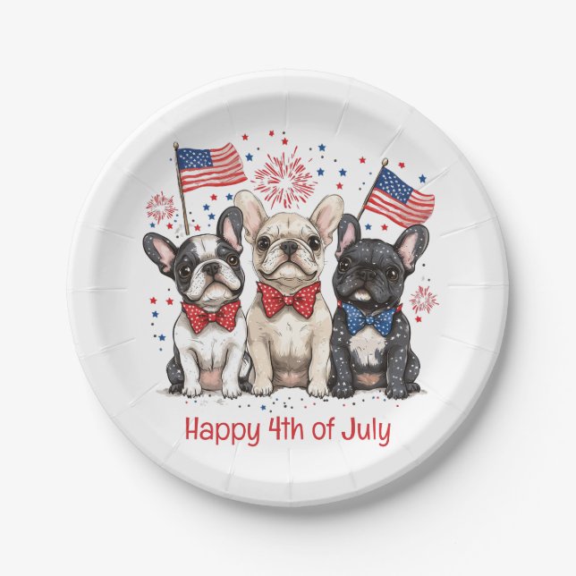 Assiettes En Carton Happy 4 juillet Bulldogs français (Devant)