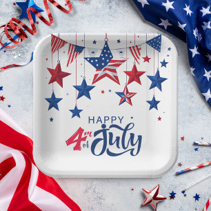 Assiettes En Carton Happy 4 juillet Hanging Stars ID1103
