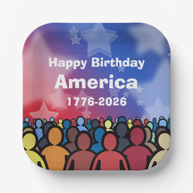 Assiettes En Carton Happy Birthday America 1776 to 2026 (Recto)