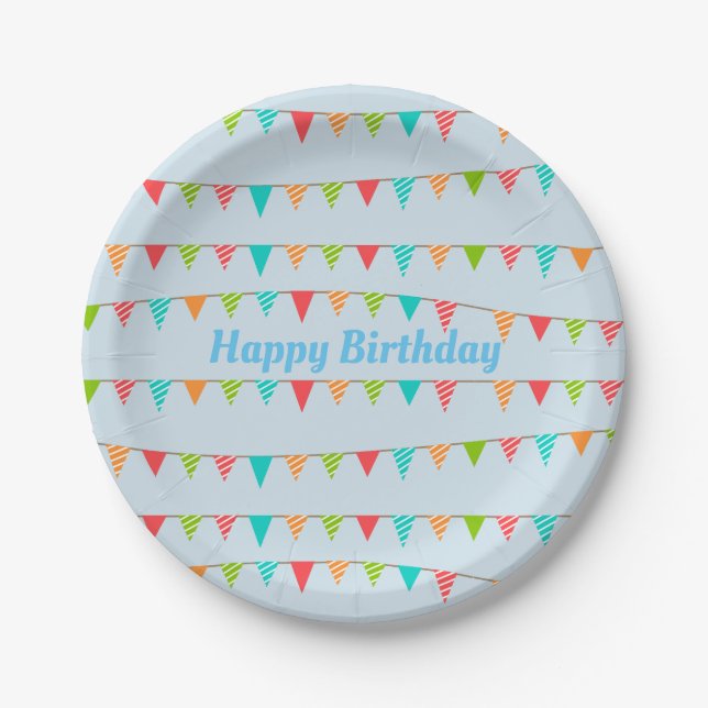 Assiettes En Carton Happy Birthday Colorful Bunting Flags (Devant)
