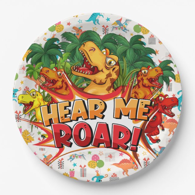 Assiettes En Carton Happy Birthday Dinosaur  (Devant)