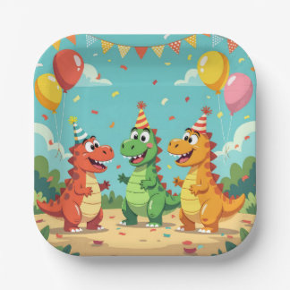 Assiettes En Carton Happy birthday dinosaurs theme