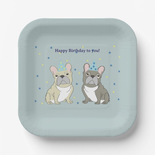 Assiettes En Carton Happy birthday French, bulldog (Recto)