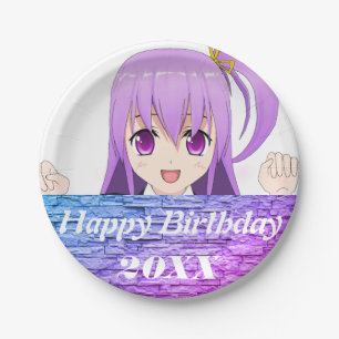 Assiettes En Carton Happy Birthday fun pink violet anime 