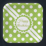 Assiettes En Carton Happy Birthday Green And White Polka Dots<br><div class="desc">An Green With White Polka Dotted Personalized Center Square Paper Plate You Can Customize</div>