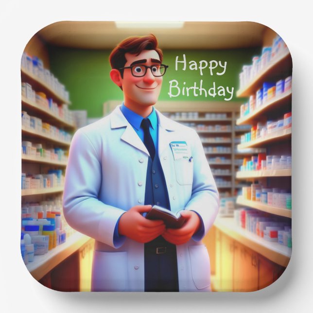 Assiettes En Carton Happy Birthday Pharmacist (Recto)