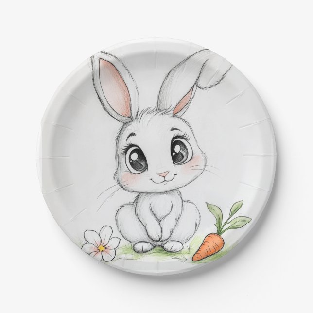 Assiettes En Carton Happy Bunny sourit Plaque en papier (Devant)