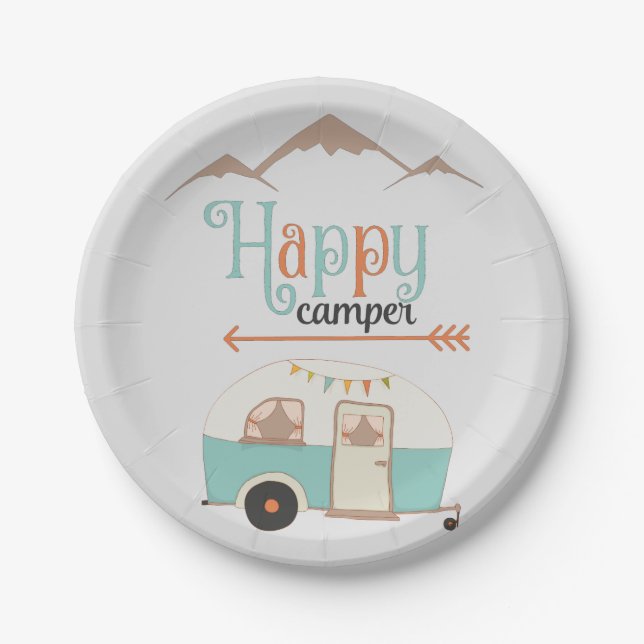 ASSIETTES EN CARTON HAPPY CAMPER RETRO (Devant)