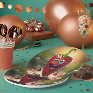 Assiettes En Carton Happy chili Animé 3D,