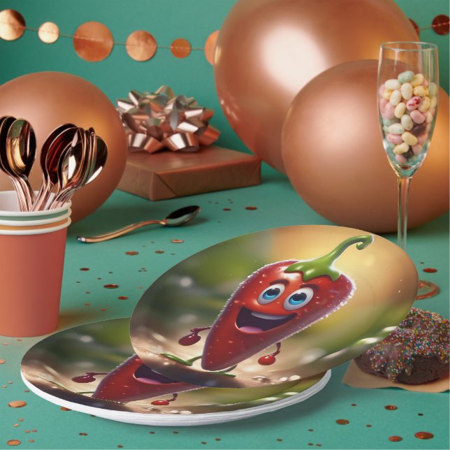 Assiettes En Carton Happy chili Animé 3D, (Multi)