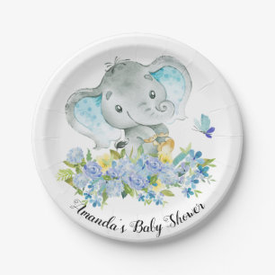 Assiettes En Carton Happy Elephant Boys Baby shower 7" Plaque