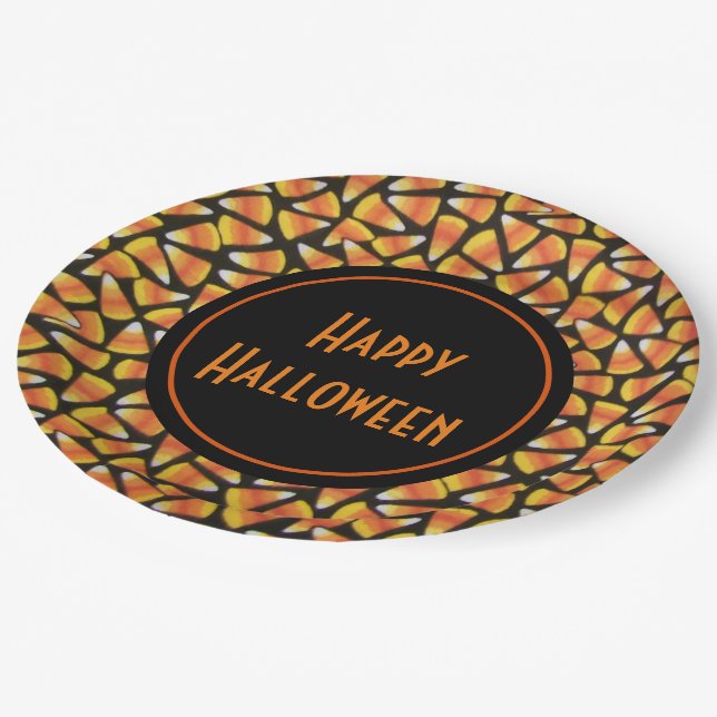 Assiettes En Carton Happy Halloween Candy Corn Plaques de papier (Angle)
