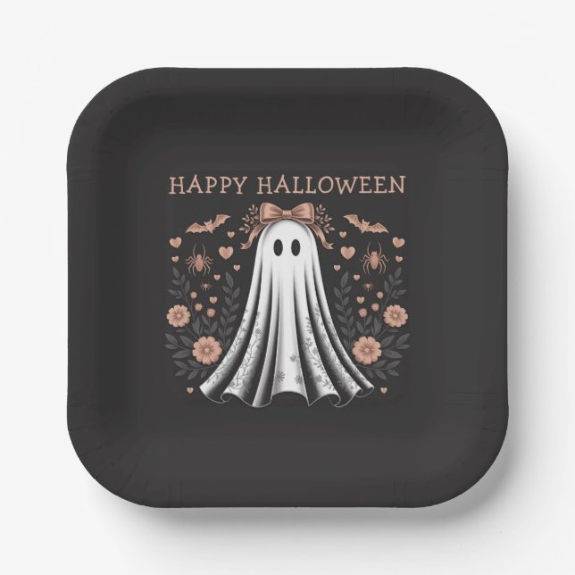 Assiettes En Carton Happy Halloween Ghost Party Plaques (Recto)