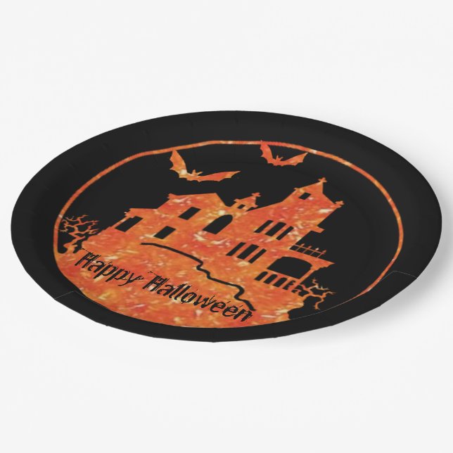 Assiettes En Carton Happy Halloween Haunted House (Angle)