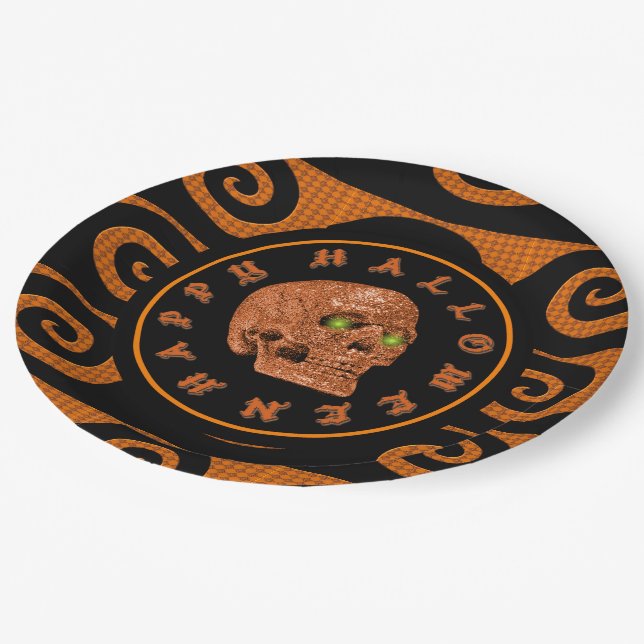 Assiettes En Carton Happy Halloween Parties scintillant Plaques de pap (Angle)