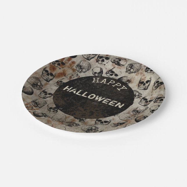 Assiettes En Carton Happy Halloween Party Vintages crânes (Angle)