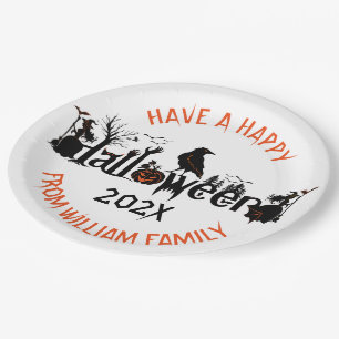 Assiettes En Carton Happy Halloween Typographie & Symboles Design