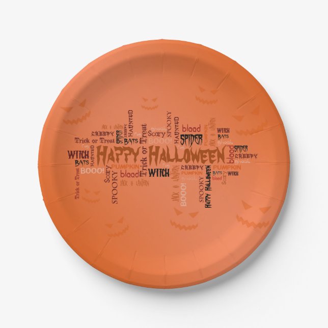 Assiettes En Carton Happy Halloween Typography (Devant)