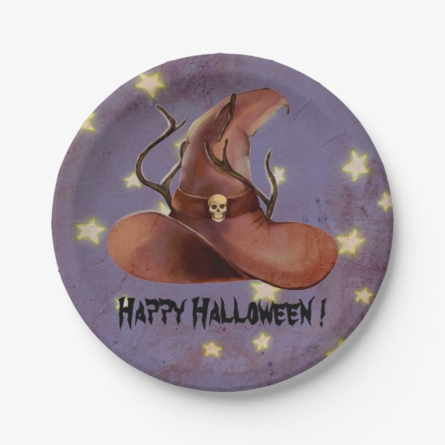Assiettes En Carton Happy Halloween Witch Casquette Éffrayant plaque d (Devant)