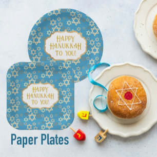 Assiettes En Carton Happy Hannukah Etoile contemporaine de David
