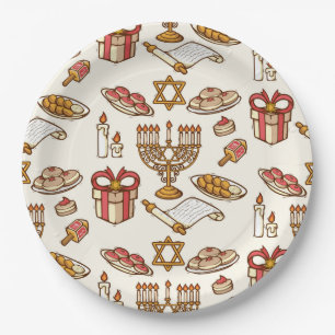 Assiettes En Carton Happy Hanoukka Plaque en papier