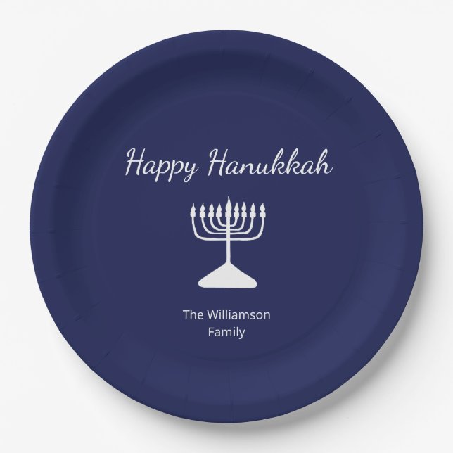 Assiettes En Carton Happy Hanoukka Simple Menorah Blue (Devant)